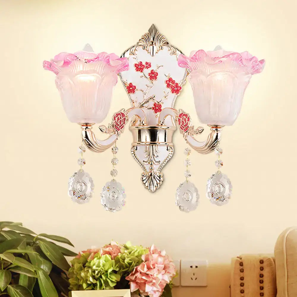 Modern pink & white ruffle glass sconce lamp bedroom wall light