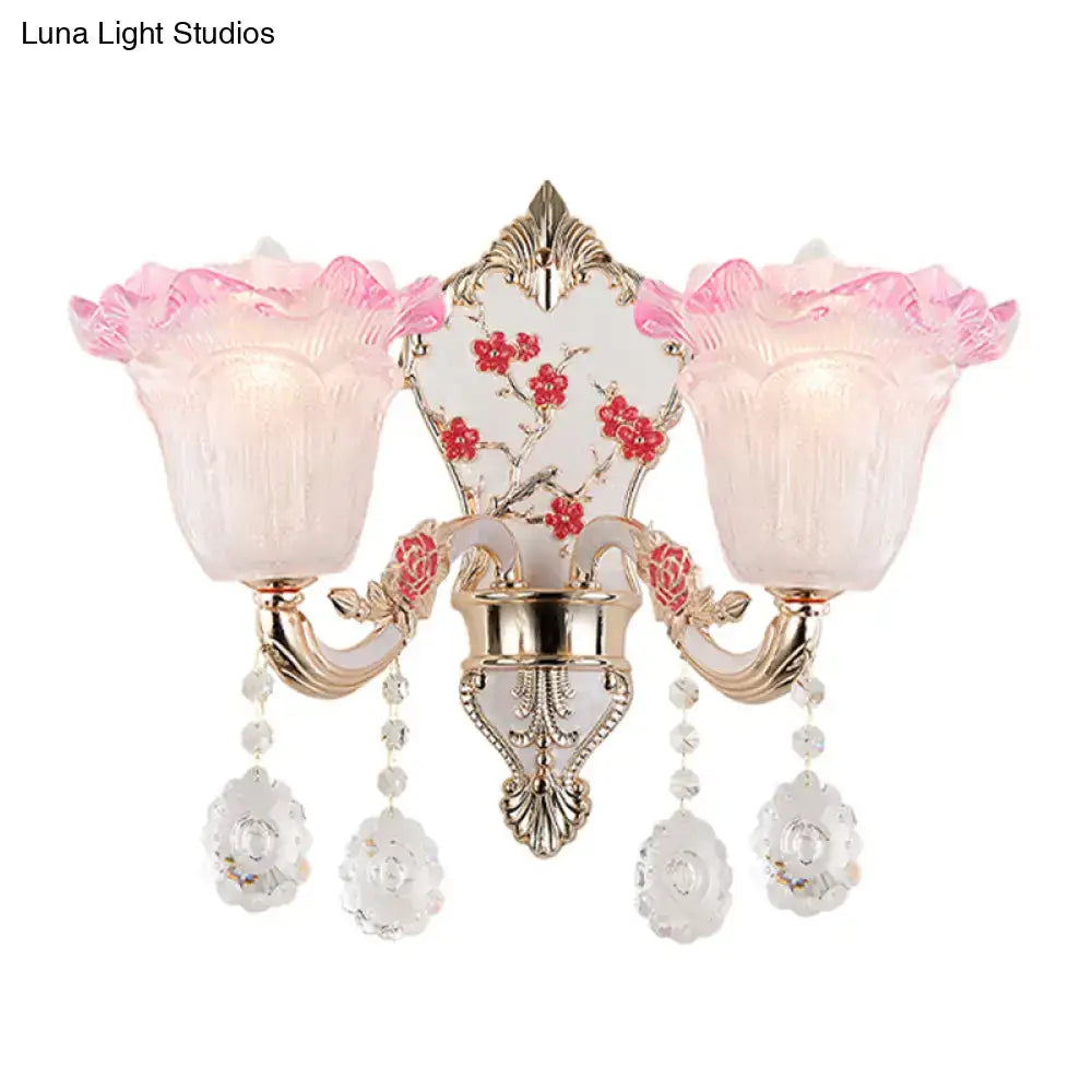 Modern pink & white ruffle glass sconce lamp bedroom wall light