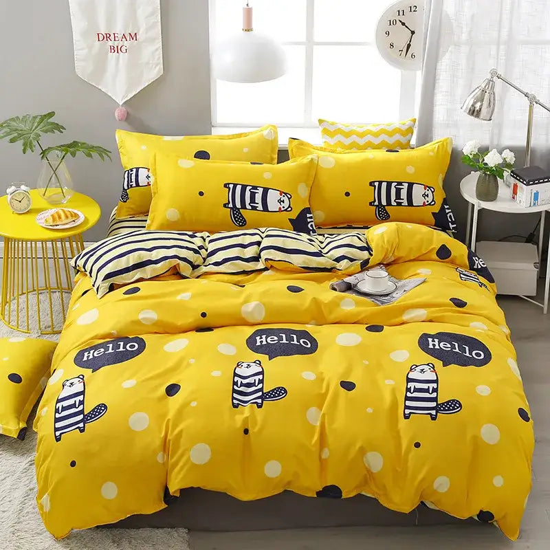 Modern plaid cartoon printed bedding sets bedroom quilt cover kit