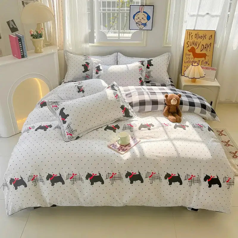 Modern plaid cartoon printed bedding sets bedroom quilt cover kit