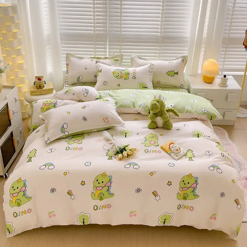 Modern plaid cartoon printed bedding sets bedroom quilt cover kit