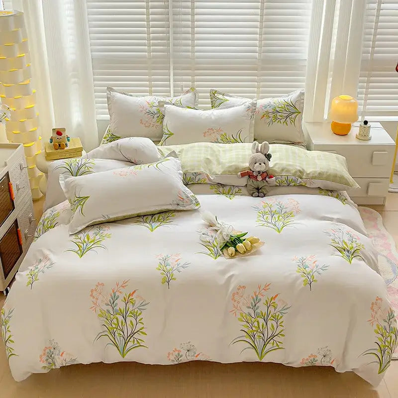 Modern plaid cartoon printed bedding sets bedroom quilt cover kit