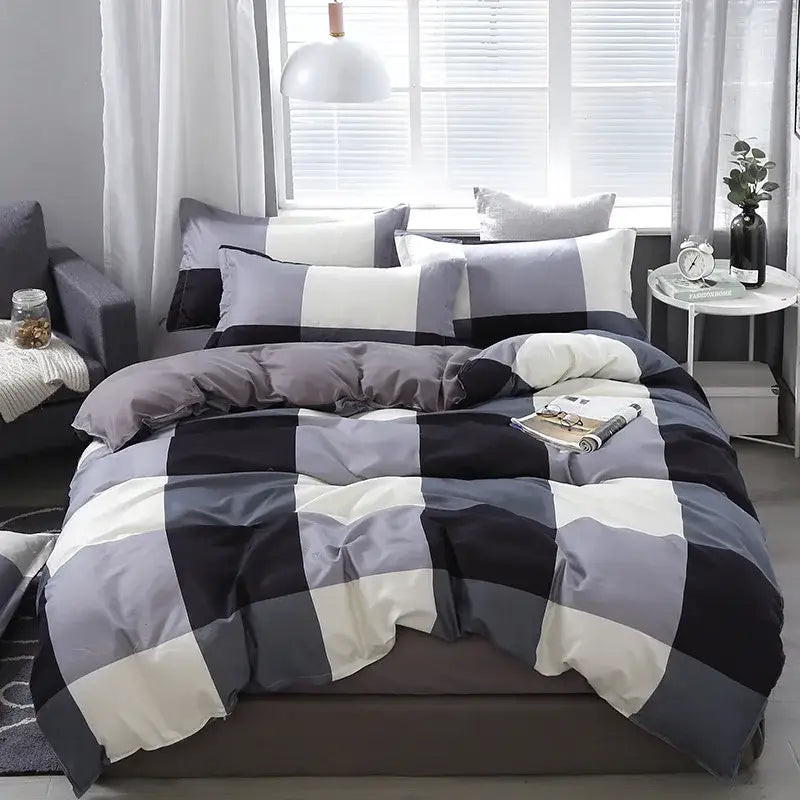 Modern plaid cartoon printed bedding sets bedroom quilt cover kit