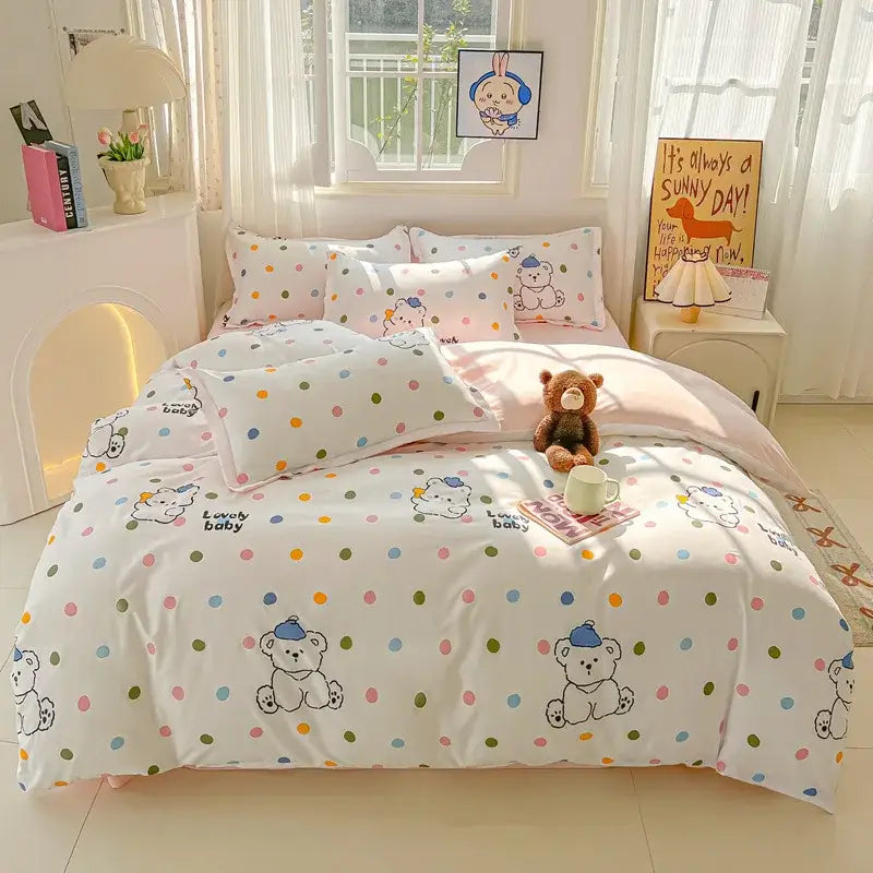 Modern plaid cartoon printed bedding sets bedroom quilt cover kit