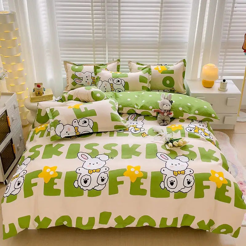 Modern plaid cartoon printed bedding sets bedroom quilt cover kit