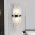 Modern prism black wall mount lamp featuring cascading clear glass tubes in sleek black color for living room use