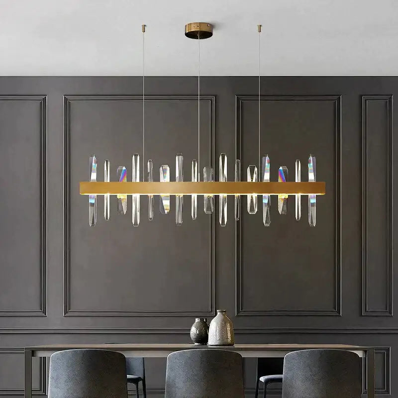 Modern rectangle gold crystal chandelier dining room light