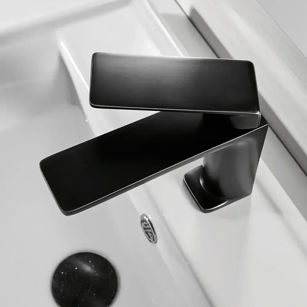 Modern rectangular brushed nickel bathroom sink faucet