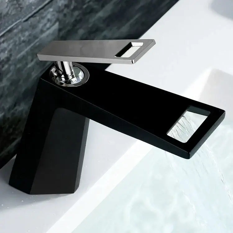 Modern rectangular brushed nickel bathroom sink faucet