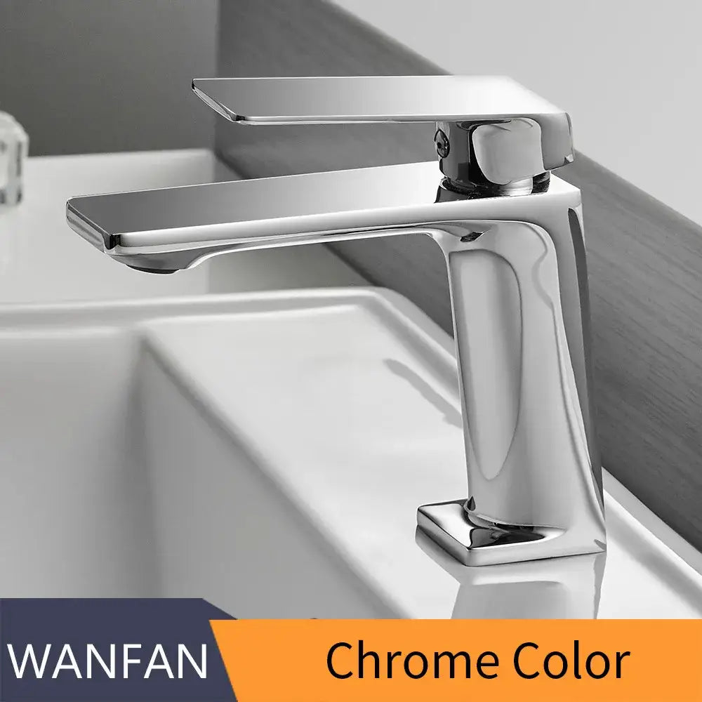 Modern rectangular brushed nickel bathroom sink faucet