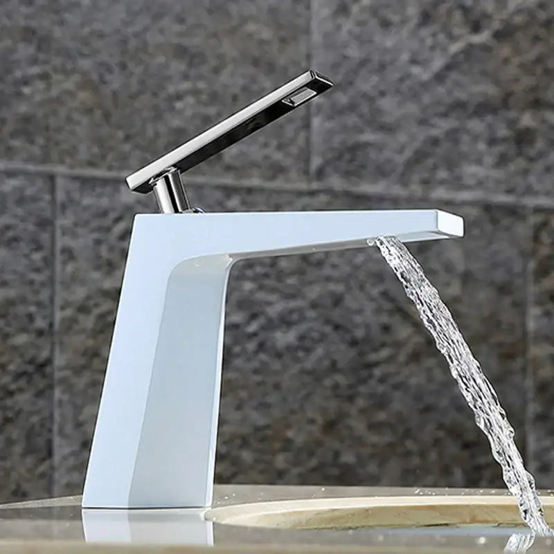 Modern rectangular brushed nickel bathroom sink faucet