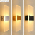 Modern rectangular frosted led wall sconce with silver gold or black metallic accent plate for corridor lighting