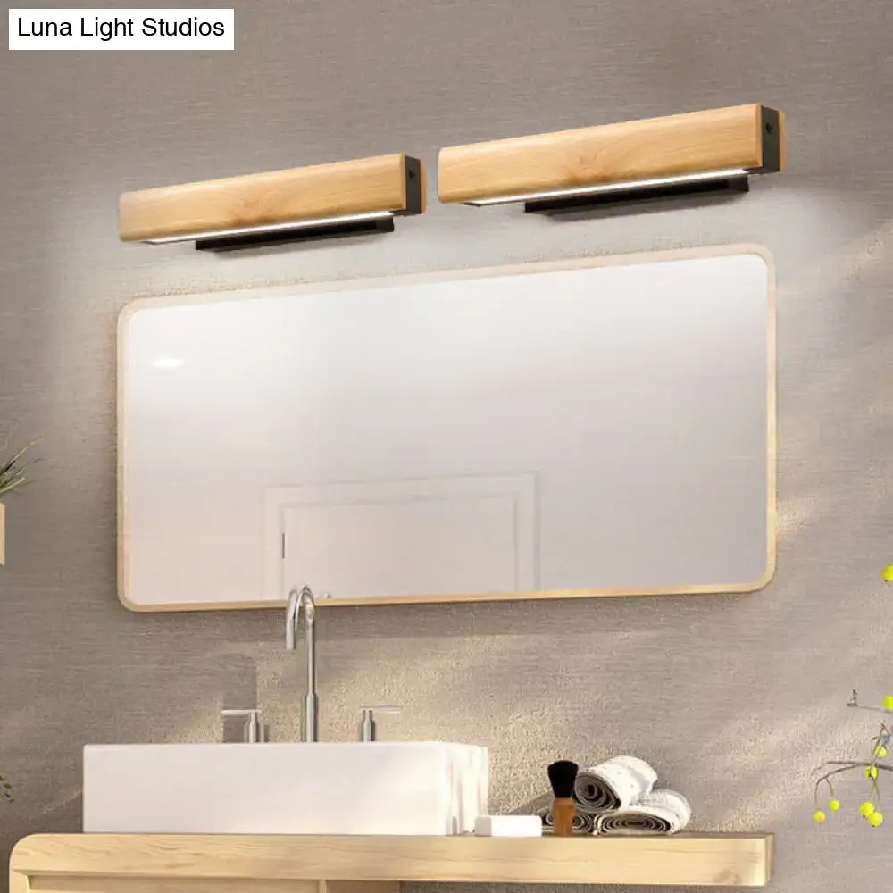 Modern rectangular wood led sconce bathroom vanity light fixture