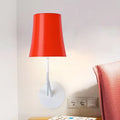 Modern red and white barrel wall mount sconce featuring a vibrant red cylindrical metallic lampshade for living room lighting