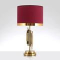 Modern red velvet table light with drum shade for bedroom