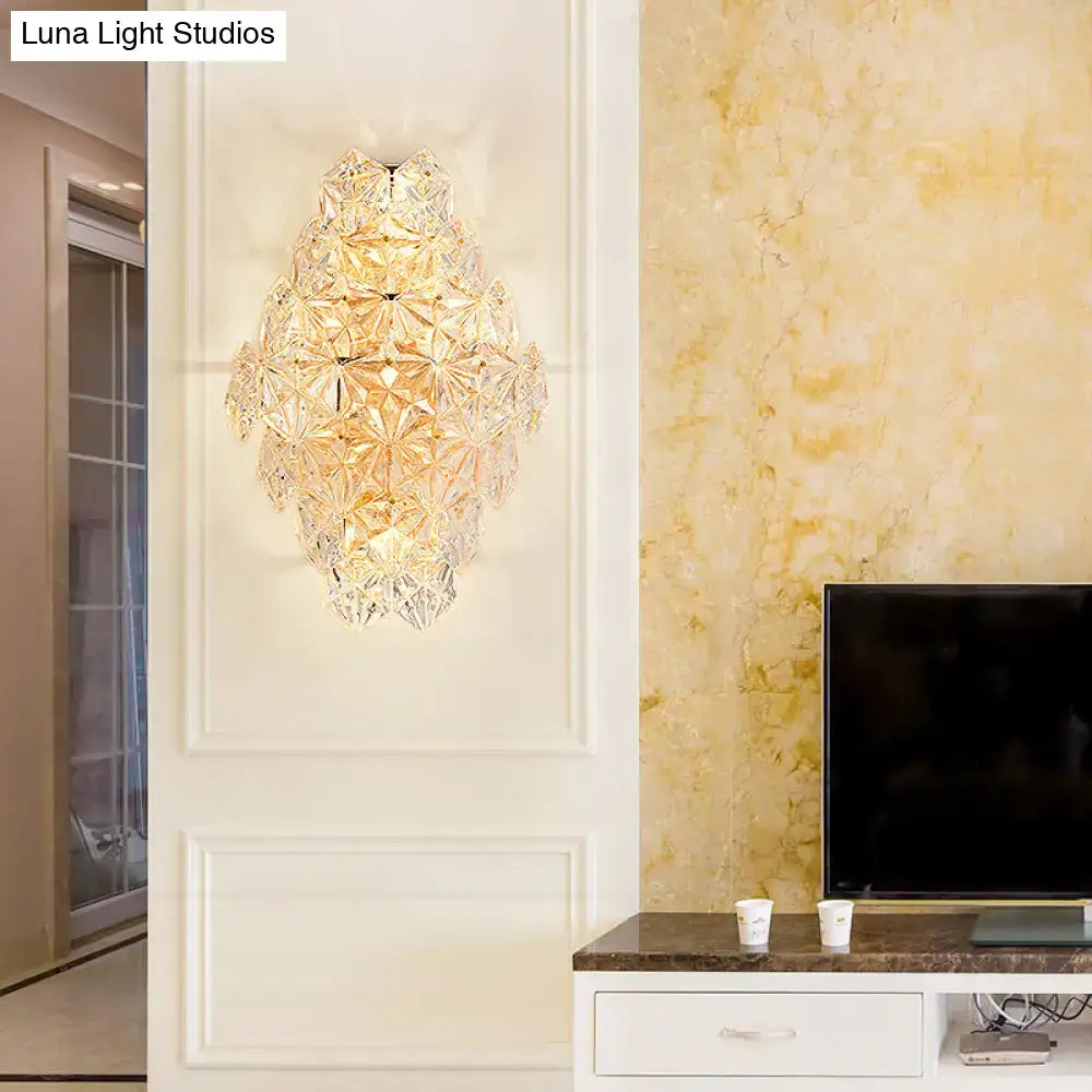 Modern rhombus clear crystal wall sconce bedroom direct wired electric