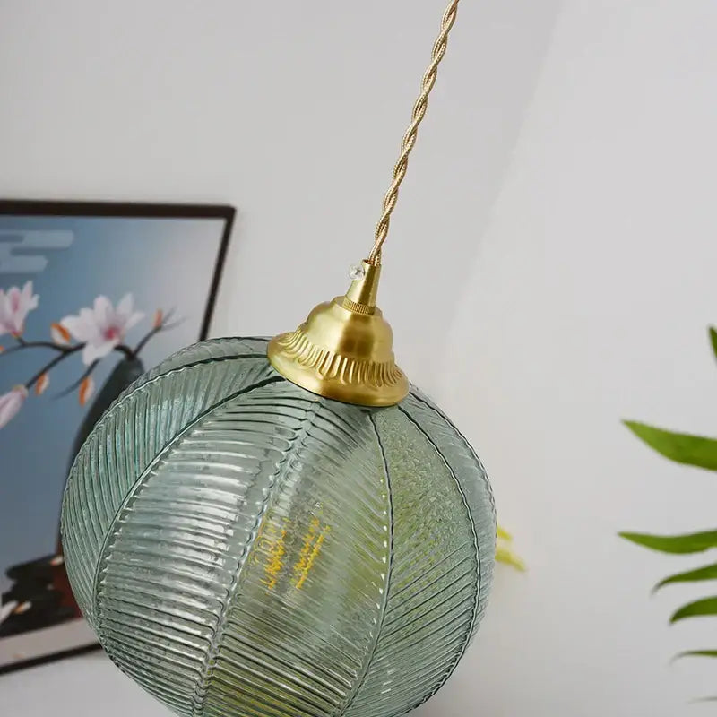 Modern ribbed blue glass led pendant lamp dining room lighting