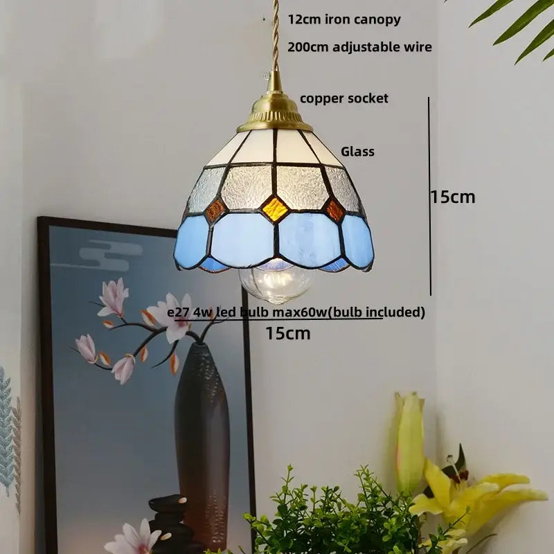 Modern ribbed blue glass led pendant lamp dining room lighting