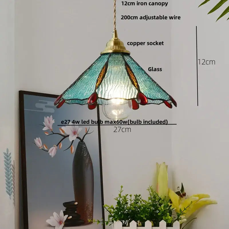 Modern ribbed blue glass led pendant lamp dining room lighting