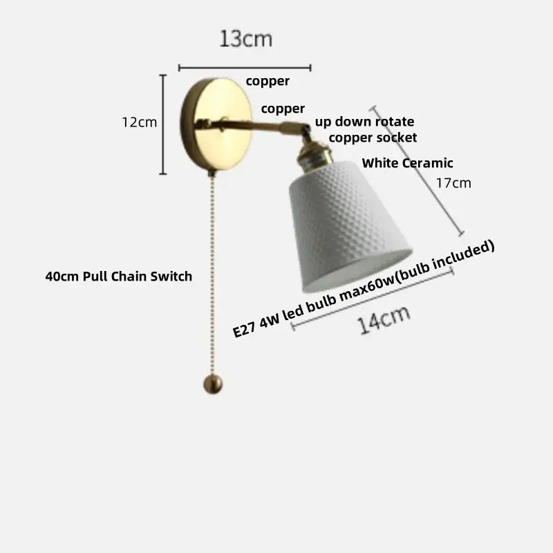 Modern ribbed ceramic led wall lights with brass arm bedroom sconce