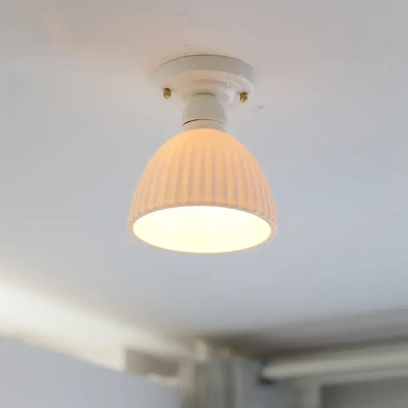 Modern ridged cream ceramic led ceiling light for living room
