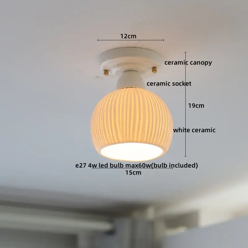 Modern ridged cream ceramic led ceiling light for living room