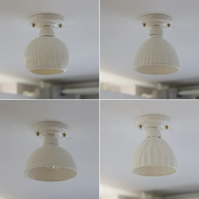 Modern ridged cream ceramic led ceiling light for living room