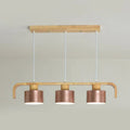 Modern rose gold drum island chandelier with wood dining room light