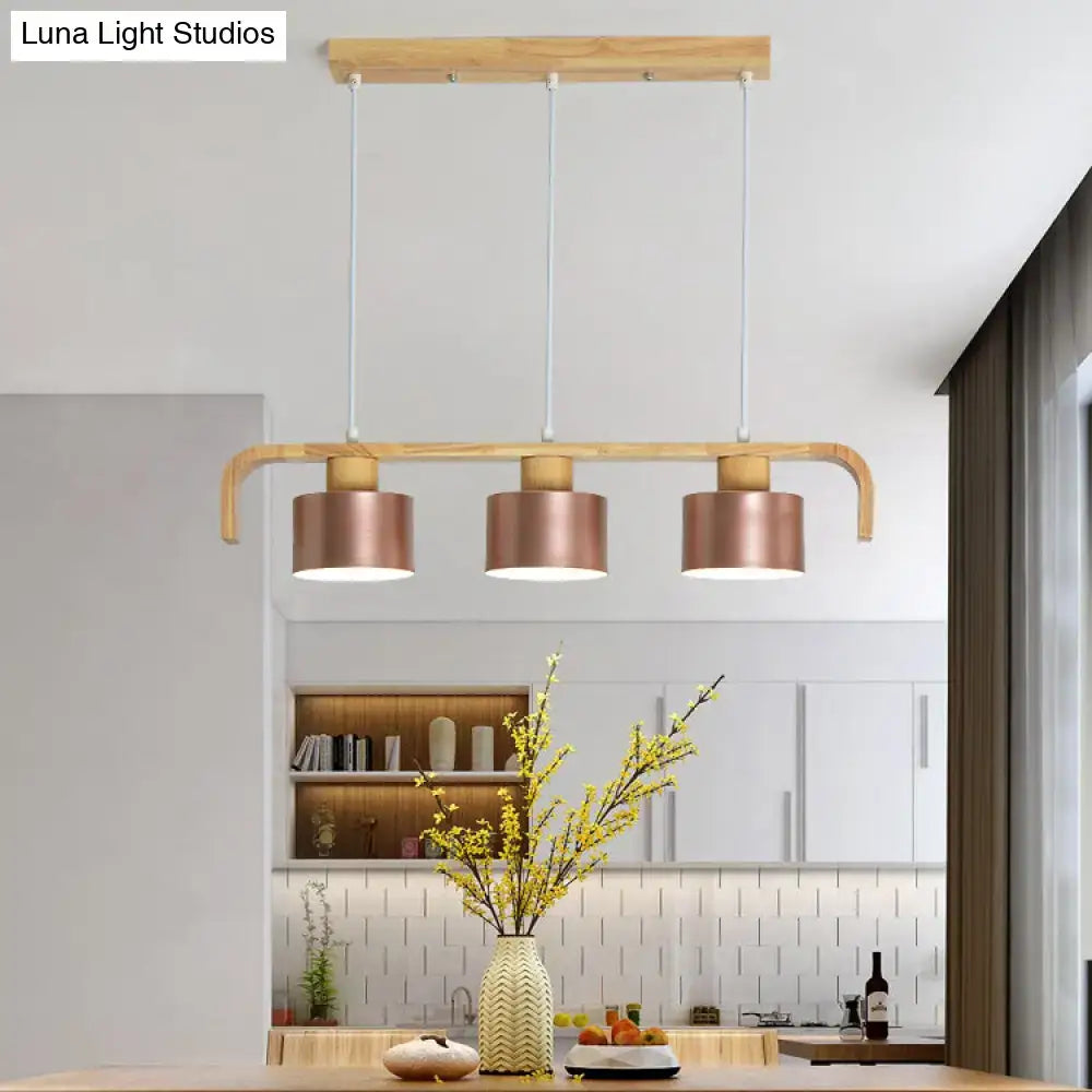 Modern rose gold drum island chandelier with wood dining room light