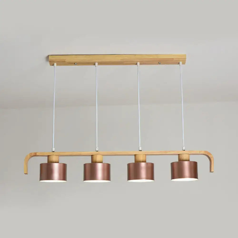 Modern rose gold drum island chandelier with wood dining room light