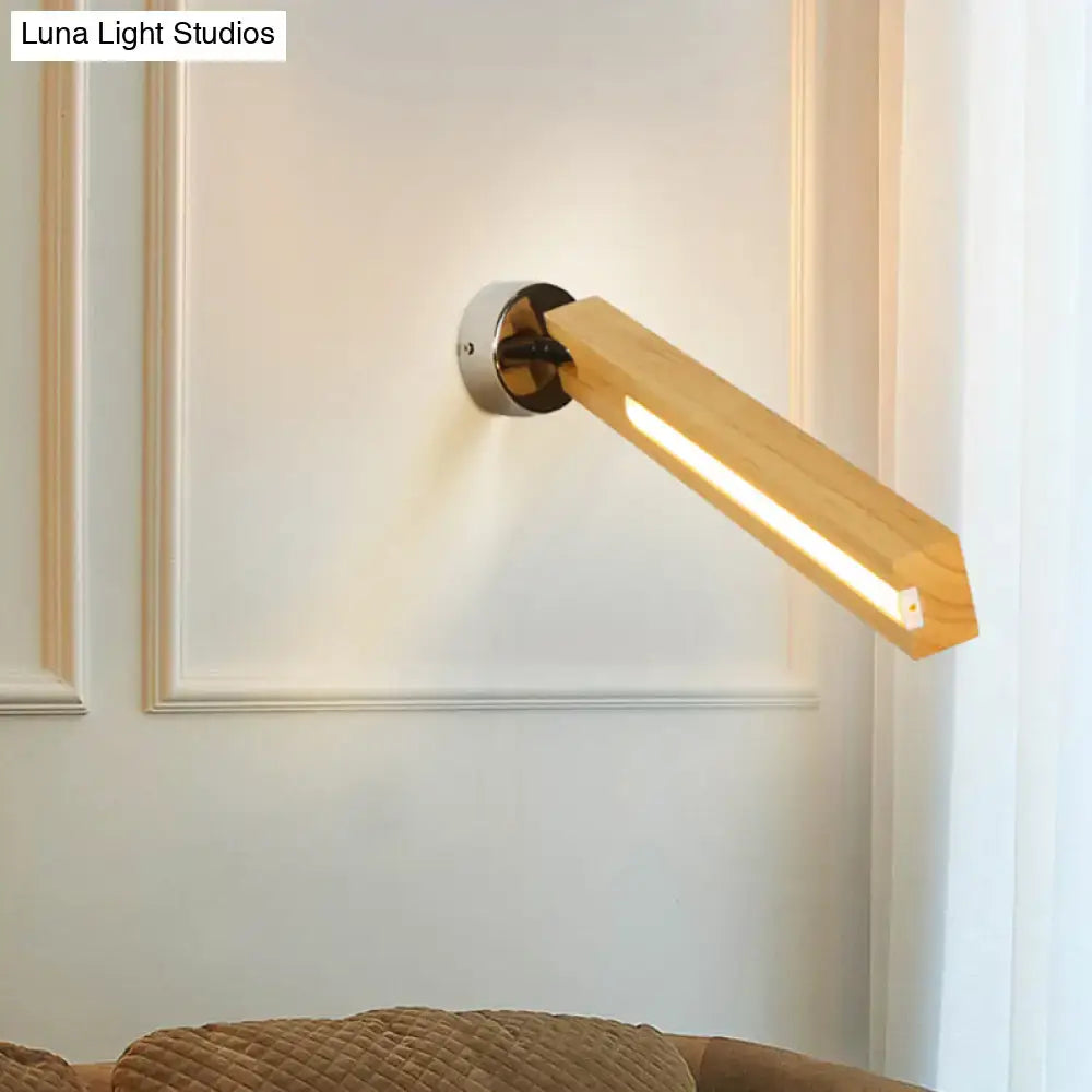 Modern rotatable beige wood wall light bedroom led fixture