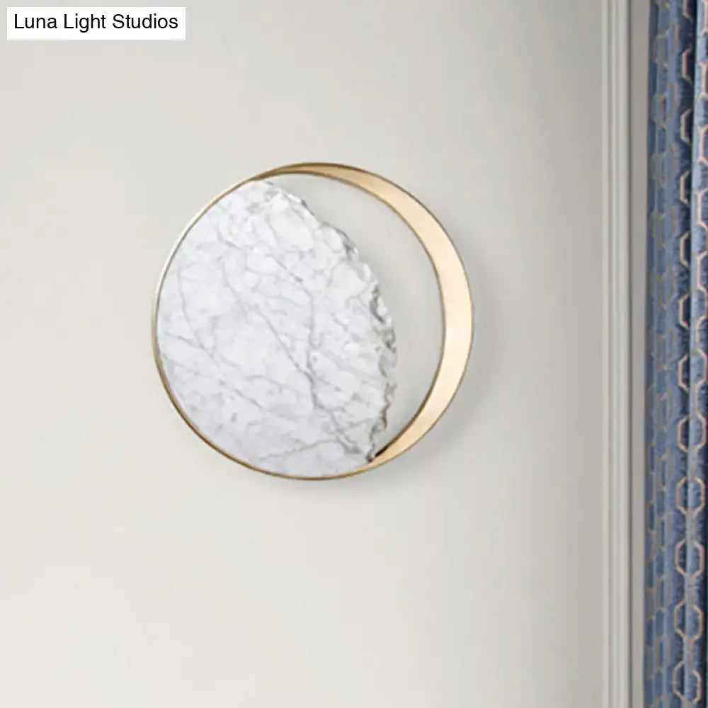Modern round gold and white marble led wall sconce bedroom