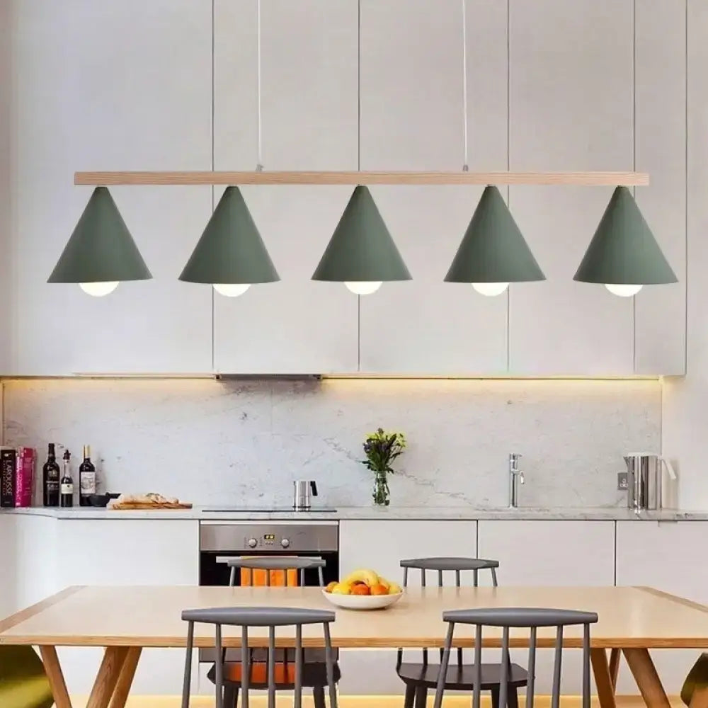Modern sage green and wood island pendant – kitchen ceiling light