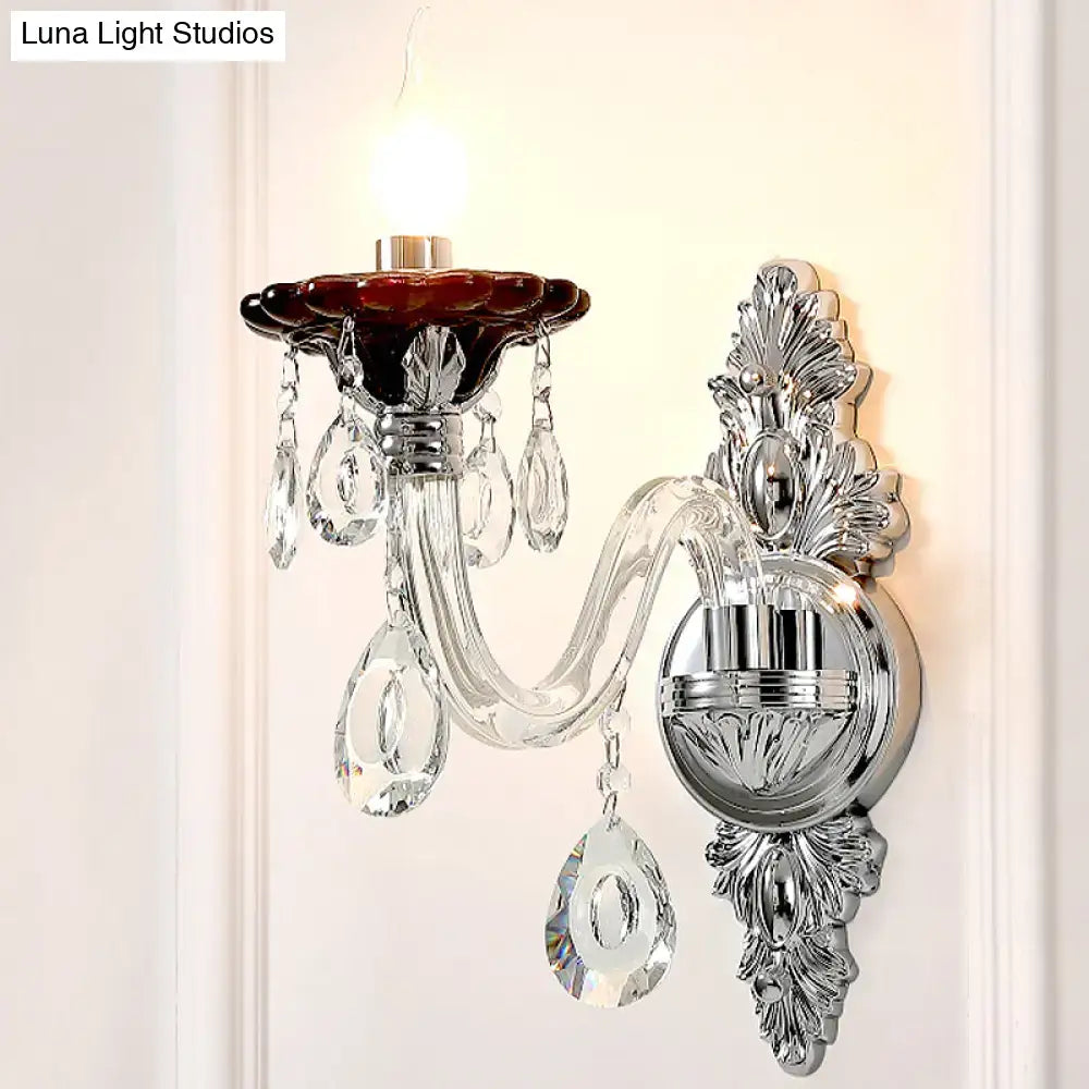 Modern silver candle wall mounted sconce bedroom crystal light