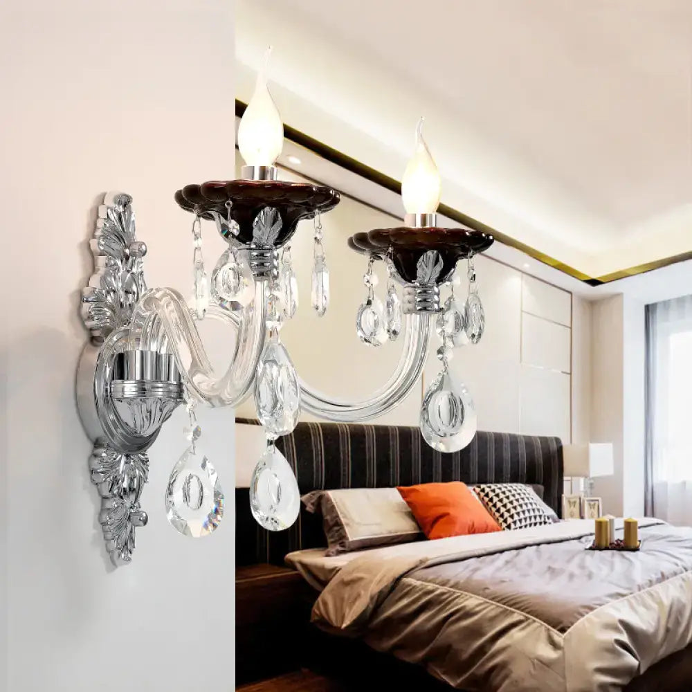 Modern silver candle wall mounted sconce bedroom crystal light