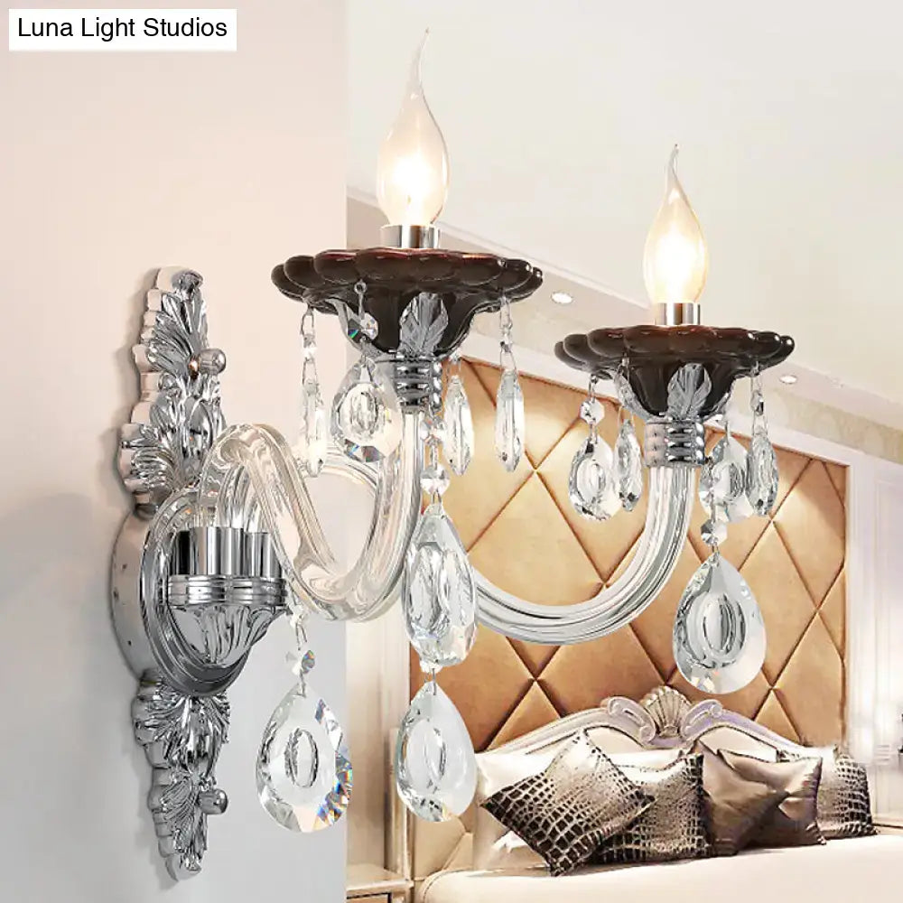 Modern silver candle wall mounted sconce bedroom crystal light