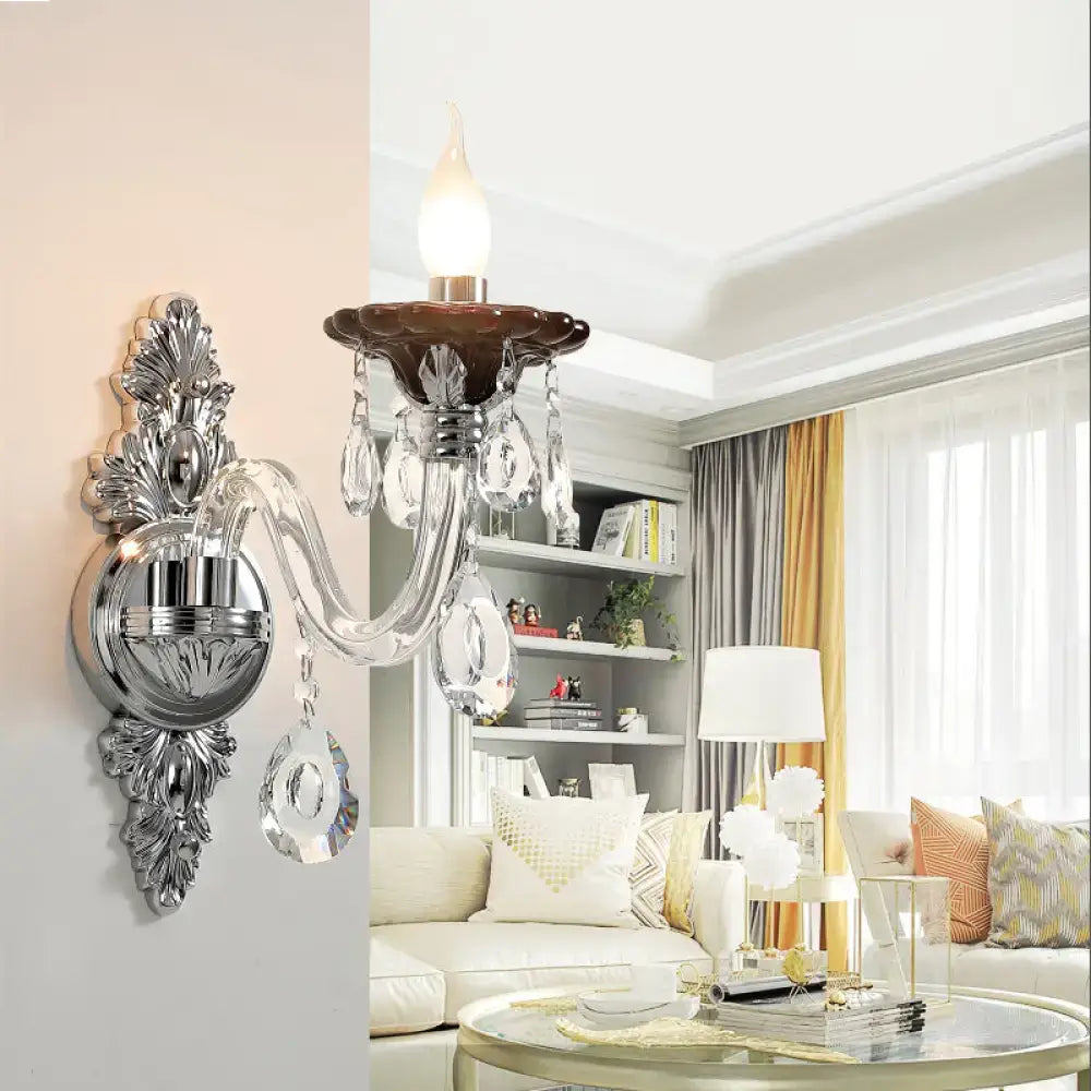 Modern silver candle wall mounted sconce bedroom crystal light