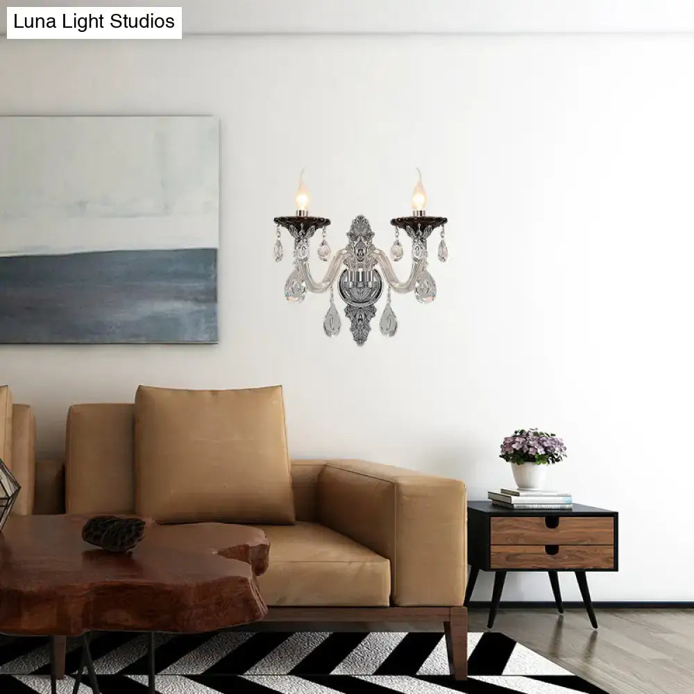 Modern silver candle wall mounted sconce bedroom crystal light