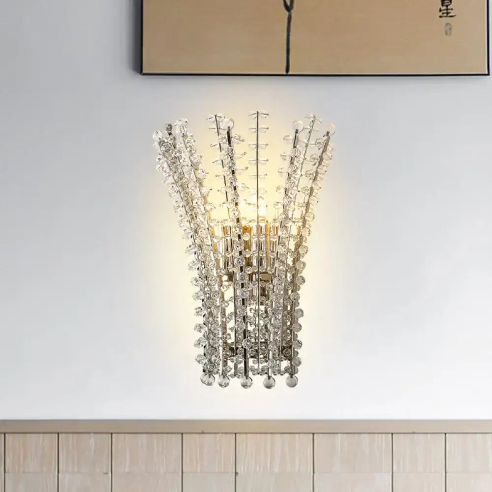 Modern silver crystal bead wall lamp bedroom sconce