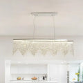Modern silver crystal island pendant dining room chandelier with sleek frame and cascading clear crystal beads 110-120v