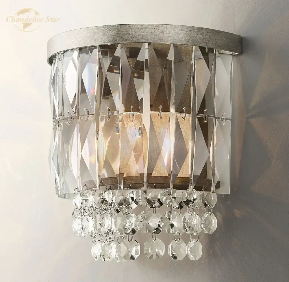 Modern silver crystal led wall sconce – living room light fixture