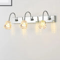 Modern silver crystal petal bathroom wall vanity light with three adjustable chrome gooseneck arm flower-shaped shades