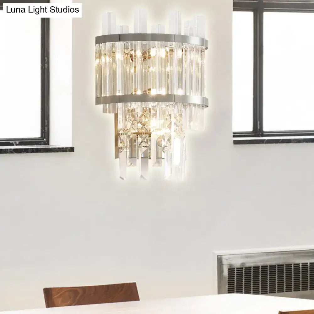Modern silver crystal tiered wall mounted light dining room fixture