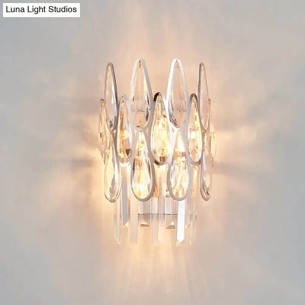 Modern silver crystal wall sconce – living room double layer light