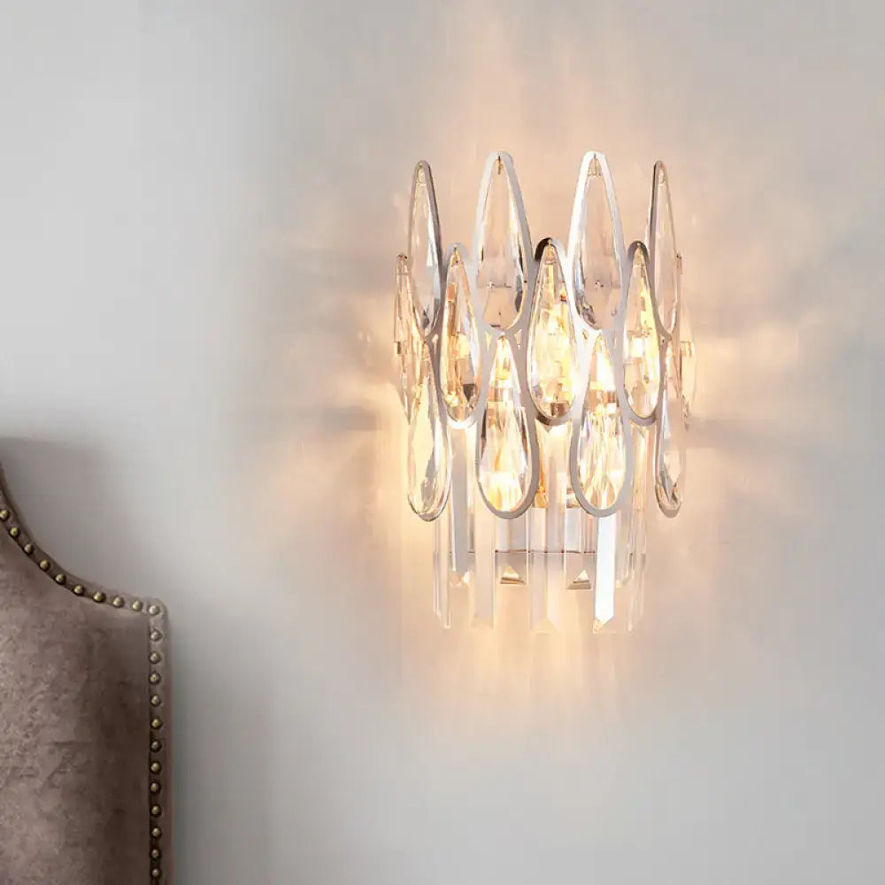 Modern silver crystal wall sconce – living room double layer light