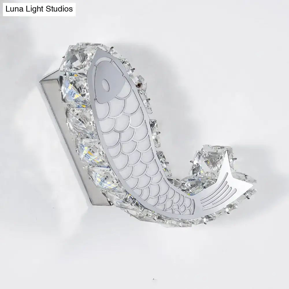 Modern silver fish crystal block shade wall sconce bedroom light
