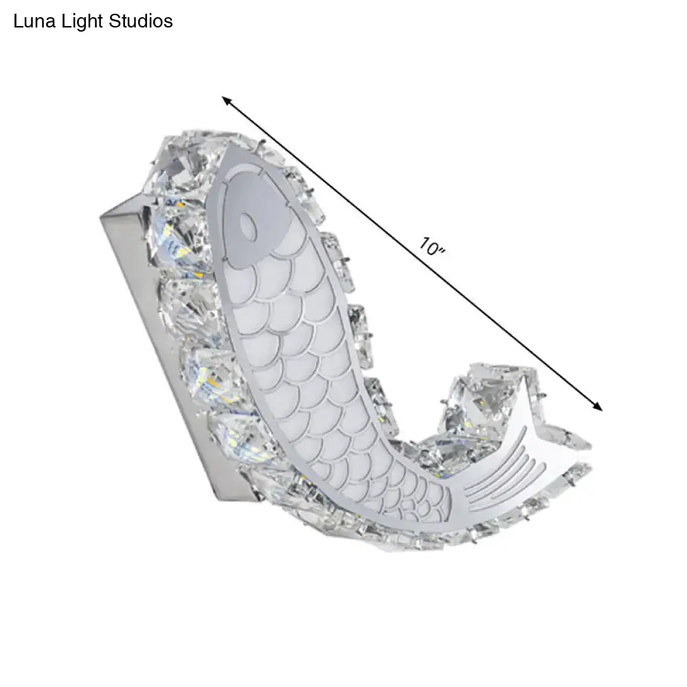 Modern silver fish crystal block shade wall sconce bedroom light
