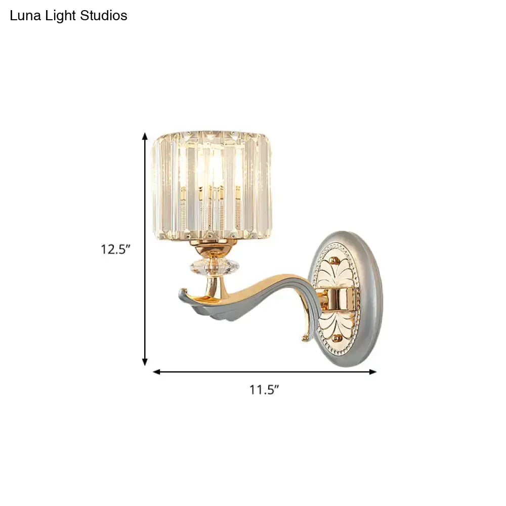 Modern silver flush mount wall light with clear crystal shade bedroom