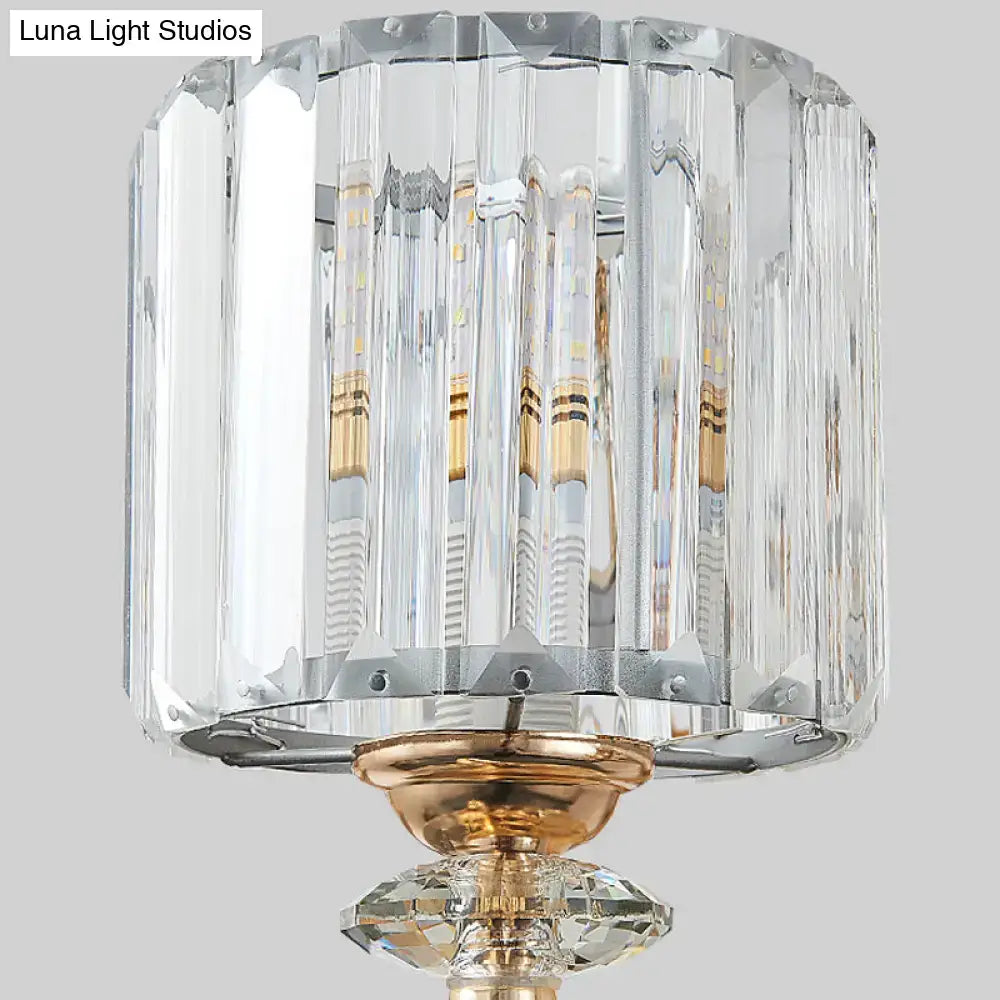 Modern silver flush mount wall light with clear crystal shade bedroom