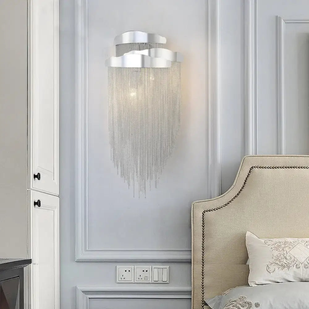 Modern silver & gold tassel design wall lamp for bedroom